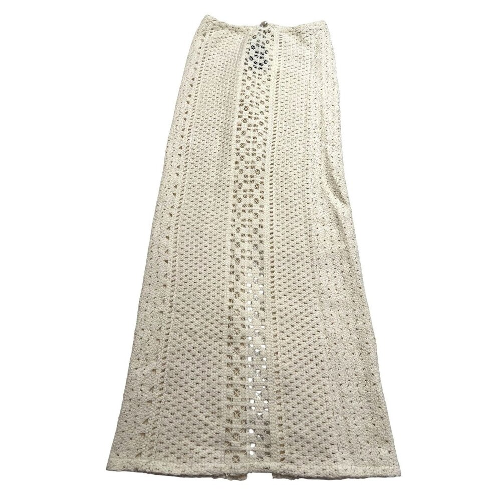 Sara Cristina Sun Pearl Embellished Crochet Cotton Maxi Skirt in Ivory